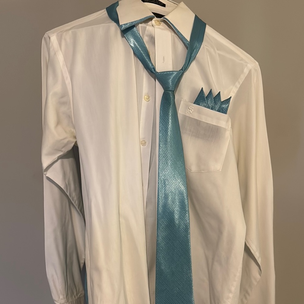 Stacy Adams White Dress Shirt with Blue Tie